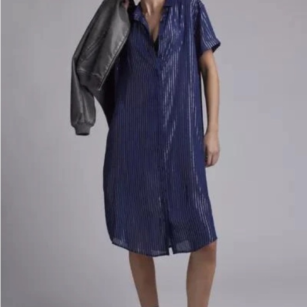Wildfang Empower Shirt Dress - Navy Metallic Stripe